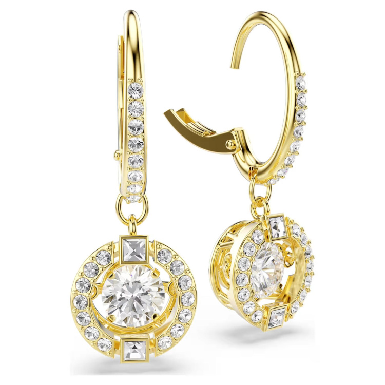 Una Angelic drop earrings Round cut, White, 18K gold finish